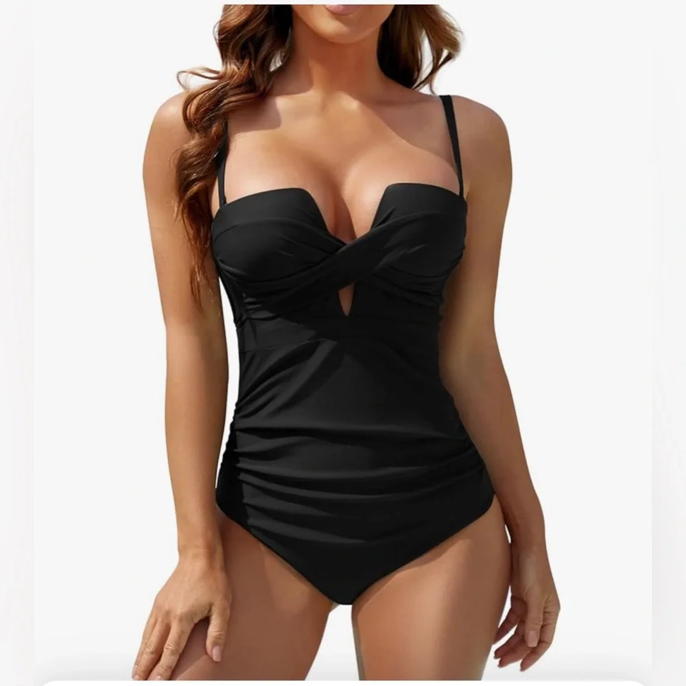 Eomenie Black One Piece Swimsuit Tummy Control Push Up Bathing Suit NWT M